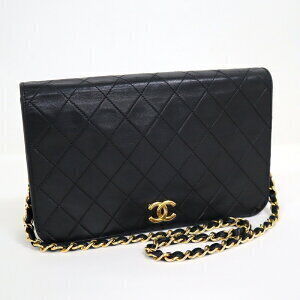 CHANEL Push Lock Matelasse Chain Shoulder Bag Black Lambskin 9 7